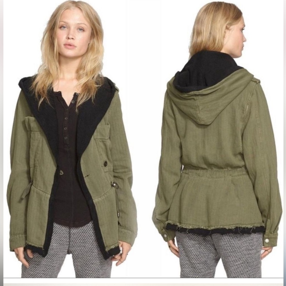 Free People Green Slouchy Hooded jacket